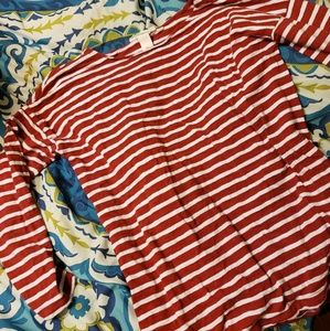 Drop shoulder red and white striped long sleeve sh